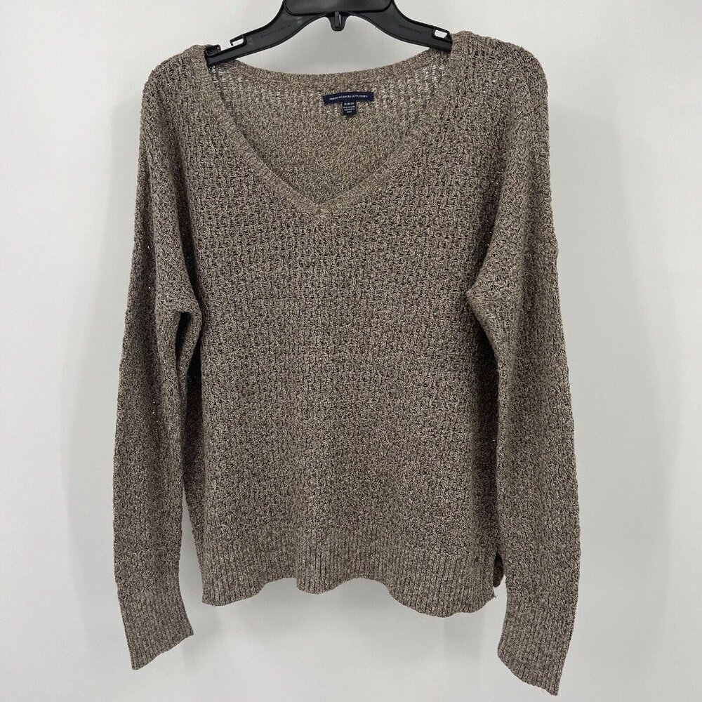 American Eagle Sweater M Open Knit Tan Oversize Boxy Womens Pullover Size Medium